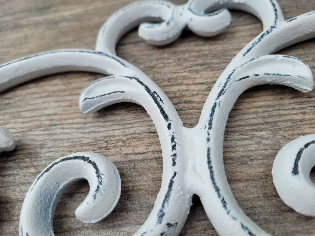 Cast Iron Topper | PICK YOUR COLOR | Pediment | Wall Plaque | Shabby Chic | Beach Cottage | French Country Over door | Fleur de Lis