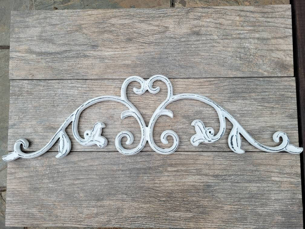 Cast Iron Topper | PICK YOUR COLOR | Pediment | Wall Plaque | Shabby Chic | Beach Cottage | French Country Over door | Fleur de Lis