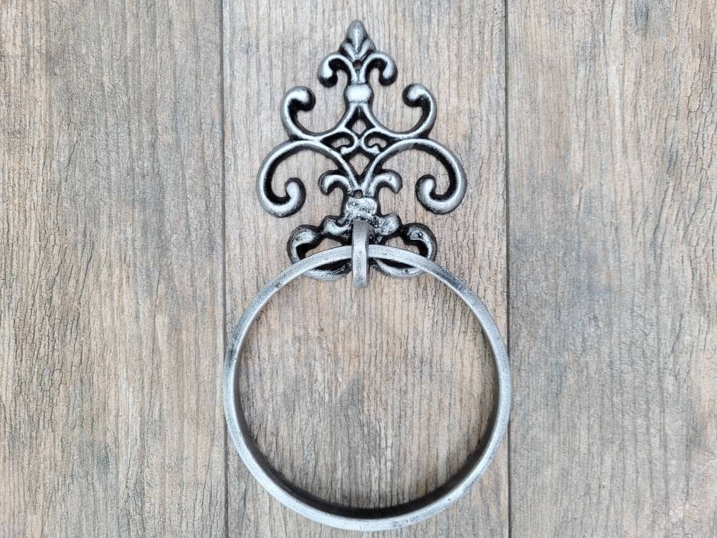 Iron Towel Ring | PICK YOUR COLOR | Fleur De Lis Hand Towel Holder | Metal Towel Hook Hanger | Bathroom hardware fixture | Fleurdelisjunkie