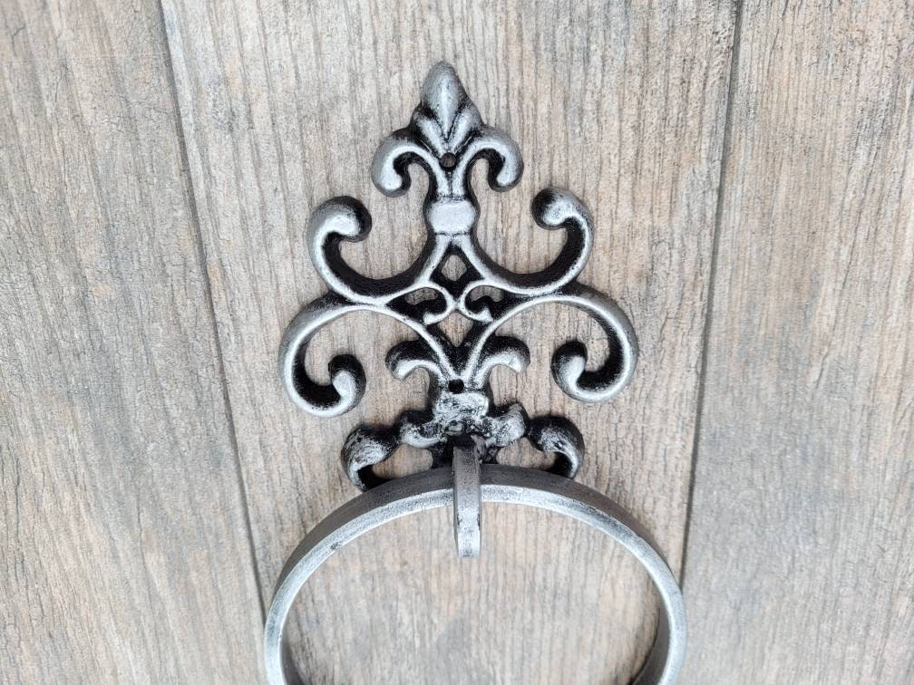 Iron Towel Ring | PICK YOUR COLOR | Fleur De Lis Hand Towel Holder | Metal Towel Hook Hanger | Bathroom hardware fixture | Fleurdelisjunkie