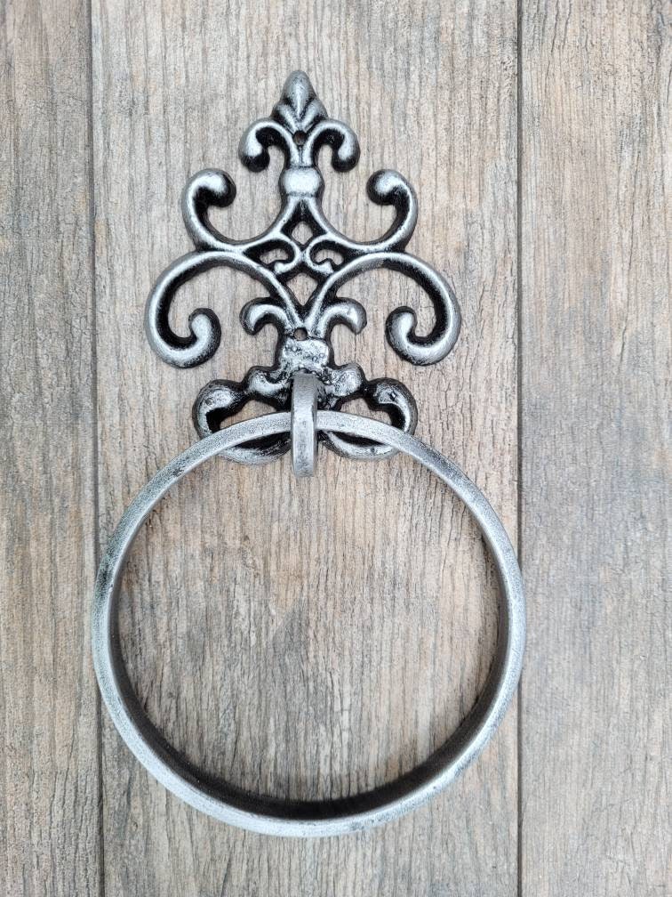 Iron Towel Ring | PICK YOUR COLOR | Fleur De Lis Hand Towel Holder | Metal Towel Hook Hanger | Bathroom hardware fixture | Fleurdelisjunkie