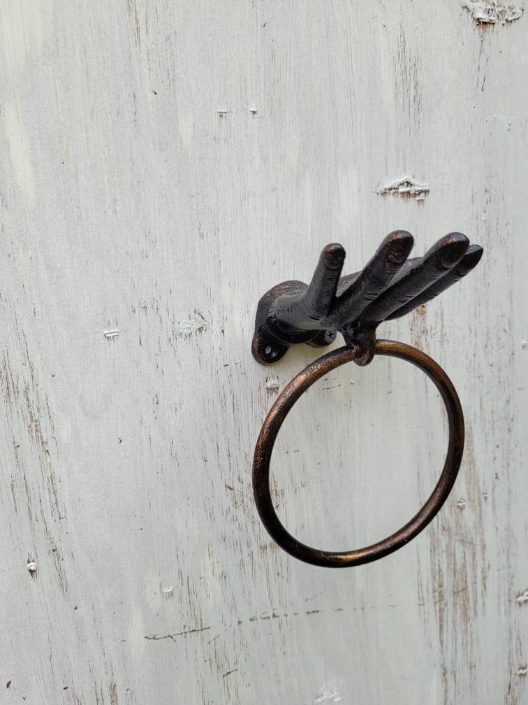 Towel Ring | Hand Towel Ring | Cast Iron Towel Ring | Modern Towel Hanger | Bathroom Fixture | Fleurdelisjunkie, Hardware