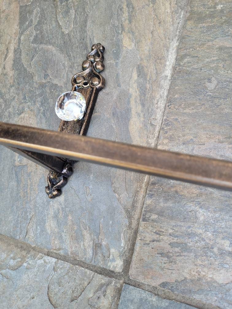 Metal Towel Bar with Crystal look vintage door knob style.  PICK YOUR COLOR. Bathrooom fixture, bath accessory, original design. Tuscan