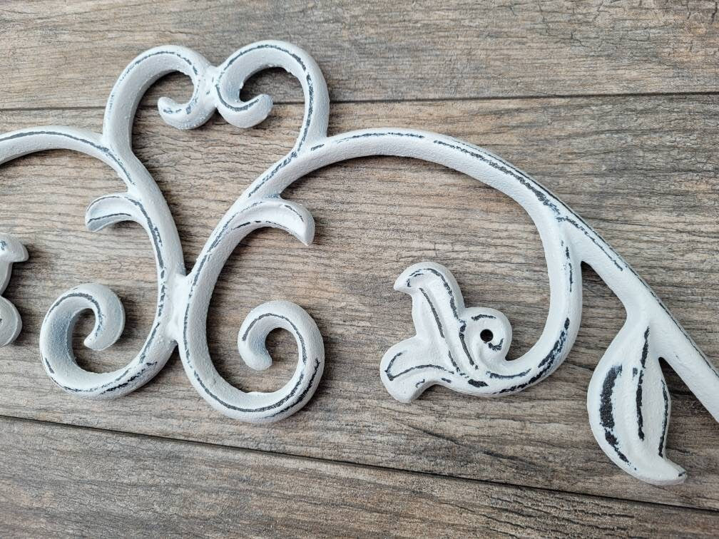 Cast Iron Topper | PICK YOUR COLOR | Pediment | Wall Plaque | Shabby Chic | Beach Cottage | French Country Over door | Fleur de Lis