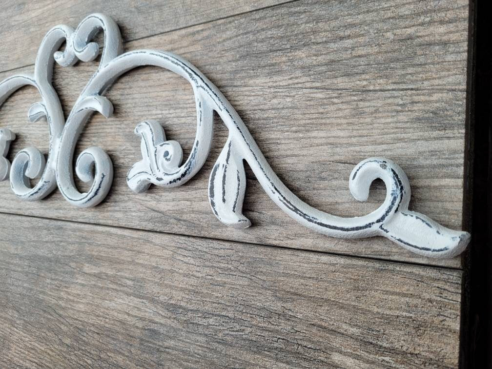 Cast Iron Topper | PICK YOUR COLOR | Pediment | Wall Plaque | Shabby Chic | Beach Cottage | French Country Over door | Fleur de Lis