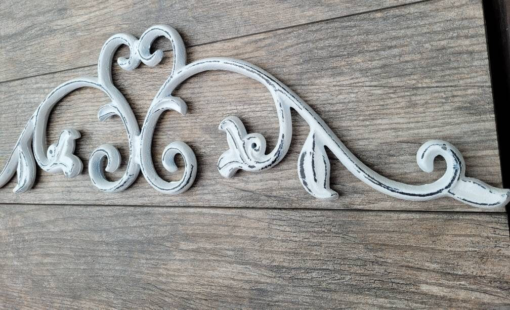 Cast Iron Topper | PICK YOUR COLOR | Pediment | Wall Plaque | Shabby Chic | Beach Cottage | French Country Over door | Fleur de Lis