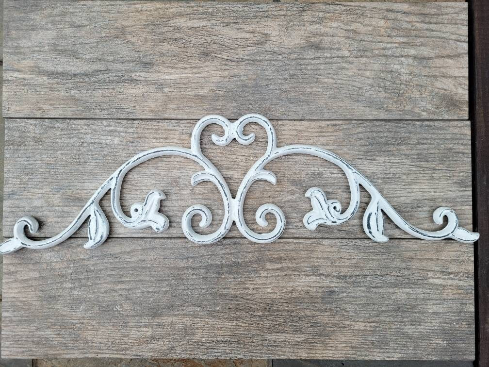 Cast Iron Topper | PICK YOUR COLOR | Pediment | Wall Plaque | Shabby Chic | Beach Cottage | French Country Over door | Fleur de Lis