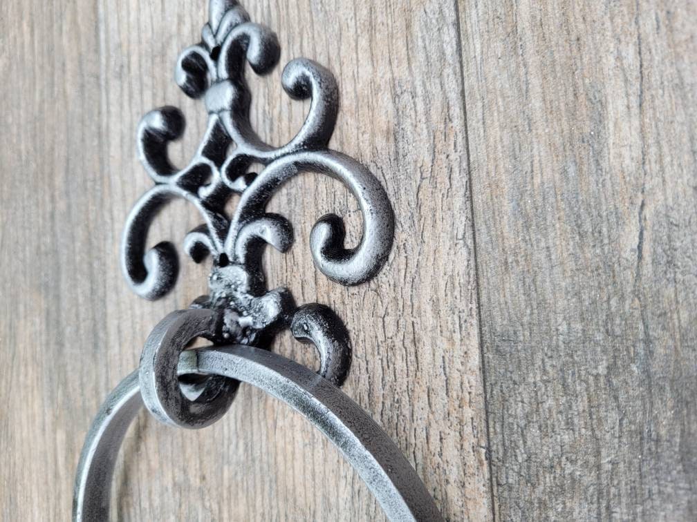 Iron Towel Ring | PICK YOUR COLOR | Fleur De Lis Hand Towel Holder | Metal Towel Hook Hanger | Bathroom hardware fixture | Fleurdelisjunkie