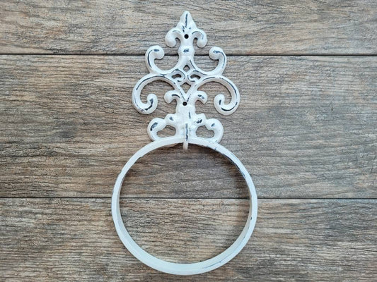 Iron Towel Ring | PICK YOUR COLOR | Fleur De Lis Hand Towel Holder | Metal Towel Hook | Towel Hanger | Bathroom hardware | fixture | shabby