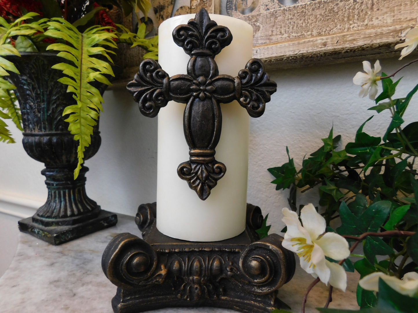 Cross Candle Pin for Pillar Candle | PICK YOUR COLOR | Fleur de Lis Cross Pin | Royal Castle Decor | French Country Home | FleurDeLisJunkie