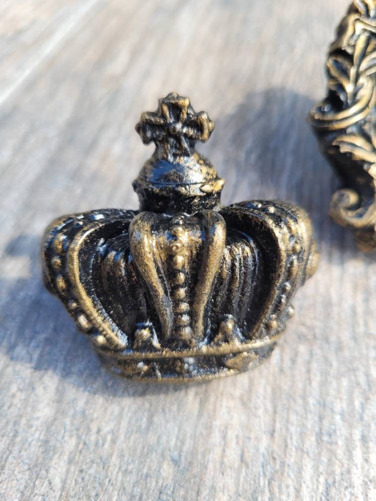 SET of 3 Shield and Crown Candle Pins | PICK your COLOR | Candle Picks | Old World Tuscan Decor Gifts Crown Medieval Fleur de Lis Royal