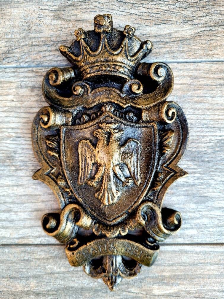 Eagle Shield Wall Plaque | PICK YOUR COLOR | Old World Medieval Decor Crown Fleur de Lis Coat of Arms | FleurDeLisJunkie | Royal Queen King