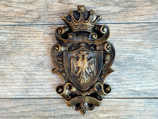 Eagle Shield Wall Plaque | PICK YOUR COLOR | Old World Medieval Decor Crown Fleur de Lis Coat of Arms | FleurDeLisJunkie | Royal Queen King