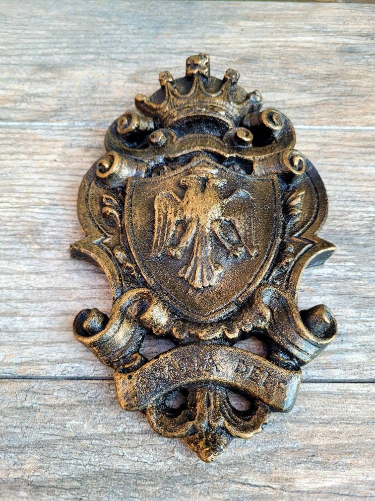 Eagle Shield Wall Plaque | PICK YOUR COLOR | Old World Medieval Decor Crown Fleur de Lis Coat of Arms | FleurDeLisJunkie | Royal Queen King