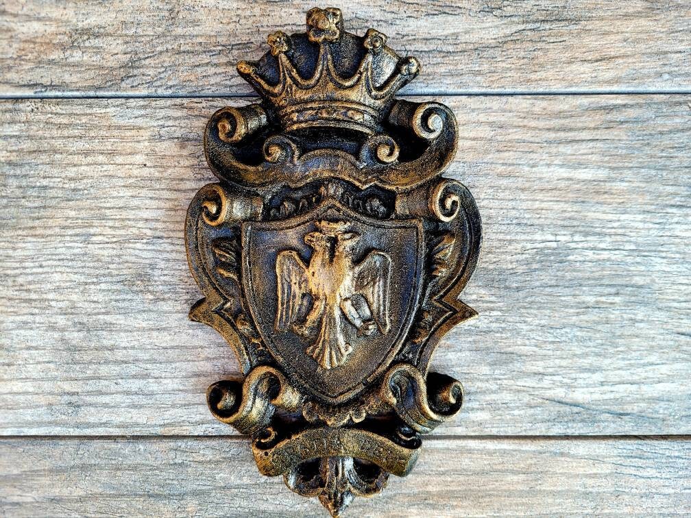 Eagle Shield Wall Plaque | PICK YOUR COLOR | Old World Medieval Decor Crown Fleur de Lis Coat of Arms | FleurDeLisJunkie | Royal Queen King