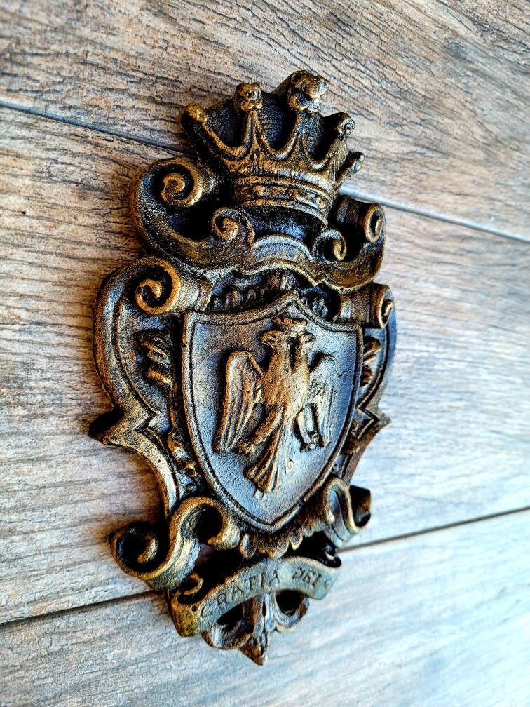 Eagle Shield Wall Plaque | PICK YOUR COLOR | Old World Medieval Decor Crown Fleur de Lis Coat of Arms | FleurDeLisJunkie | Royal Queen King