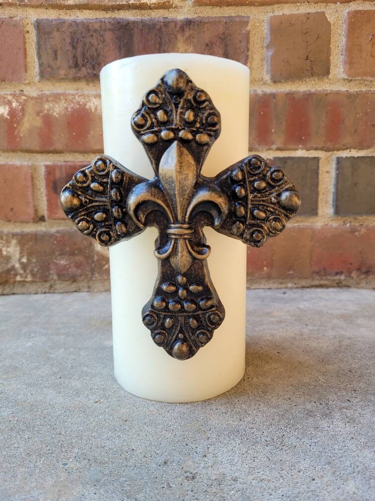 Cross Candle Pin | PICK YOUR COLOR | Fleur de Lis | Old World | Tuscan | French Country | Pillar Candle | Candle Pin | FleurDeLisJunkie |