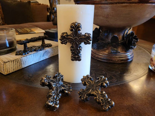 Set of 3 Cross Candle Pins for Pillar Candles. PICK YOUR COLOR. Crosses for Candles. Old World, Tuscan, Medieval Decor. FleurDeLisJunkie