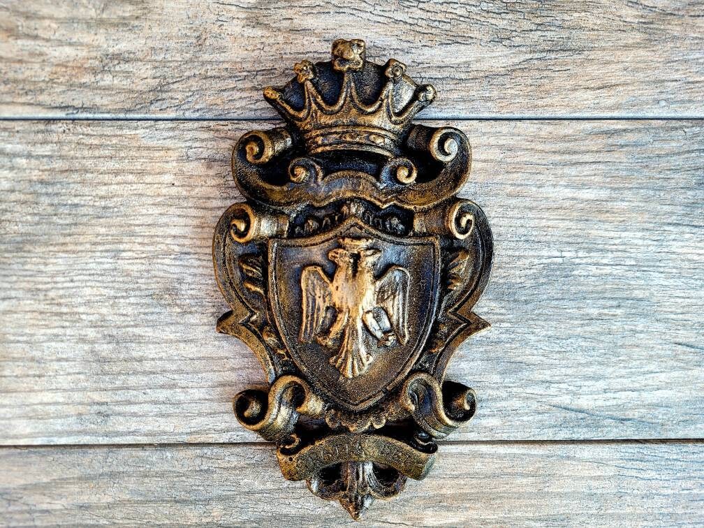 Eagle Shield Wall Plaque | PICK YOUR COLOR | Old World Medieval Decor Crown Fleur de Lis Coat of Arms | FleurDeLisJunkie | Royal Queen King