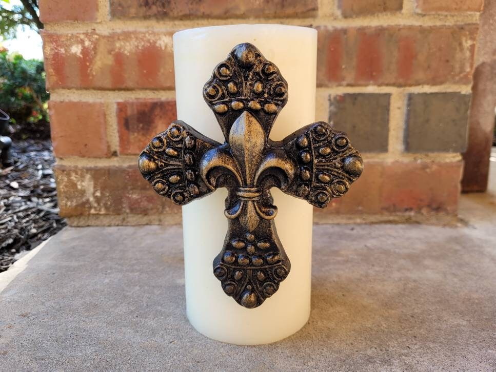 Cross Candle Pin | PICK YOUR COLOR | Fleur de Lis | Old World | Tuscan | French Country | Pillar Candle | Candle Pin | FleurDeLisJunkie |