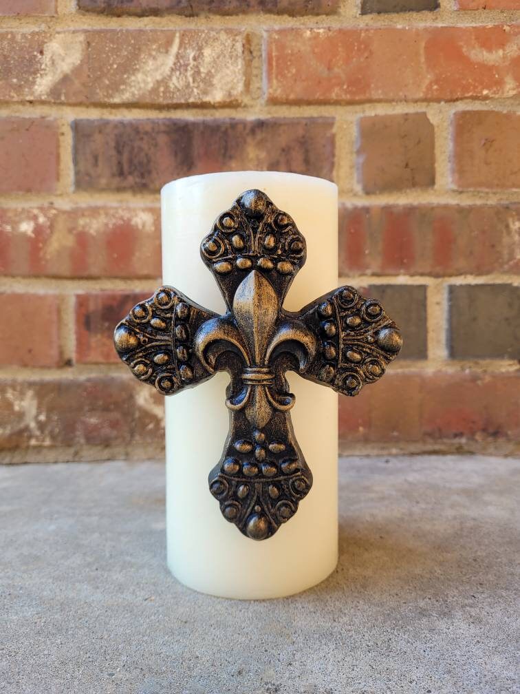 Cross Candle Pin | PICK YOUR COLOR | Fleur de Lis | Old World | Tuscan | French Country | Pillar Candle | Candle Pin | FleurDeLisJunkie |