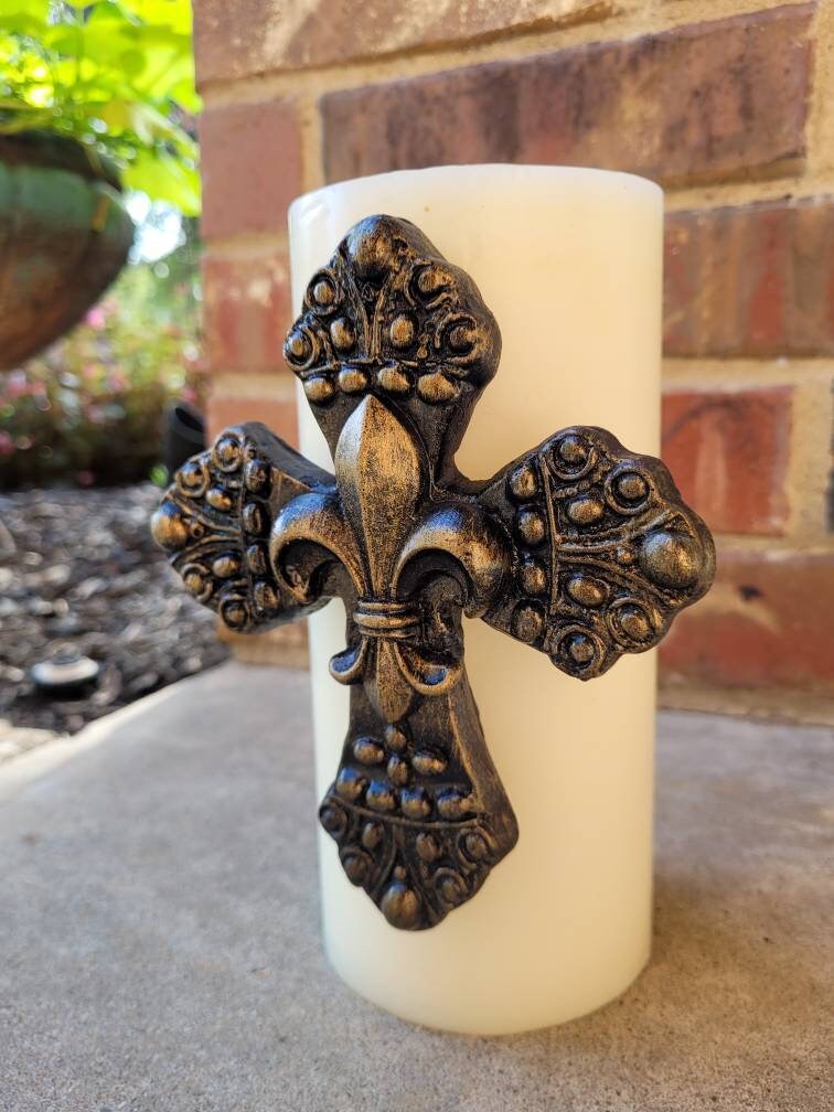 Cross Candle Pin | PICK YOUR COLOR | Fleur de Lis | Old World | Tuscan | French Country | Pillar Candle | Candle Pin | FleurDeLisJunkie |