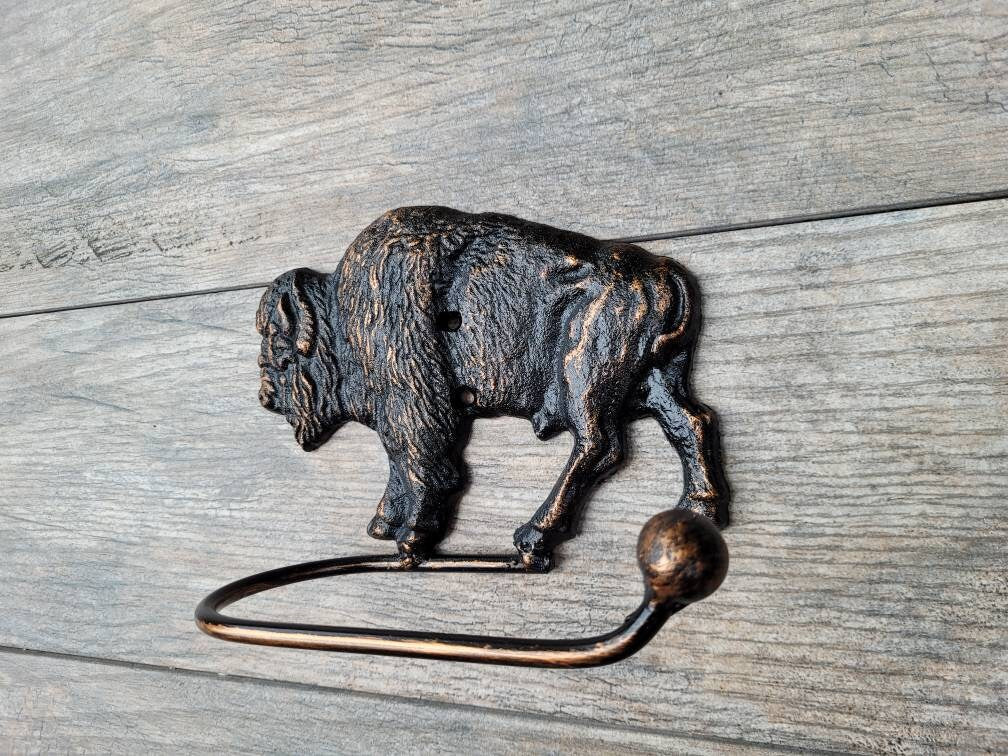 Bison Buffalo Bathroom Toilet Paper Holder, TP Holder, Toilet Tissue Holder, Nature, Towel rack, Wall Hook. Ranch cabin, Rustic Bath fixture