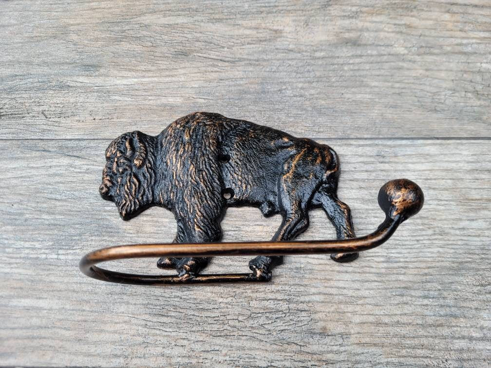 Bison Buffalo Bathroom Toilet Paper Holder, TP Holder, Toilet Tissue Holder, Nature, Towel rack, Wall Hook. Ranch cabin, Rustic Bath fixture