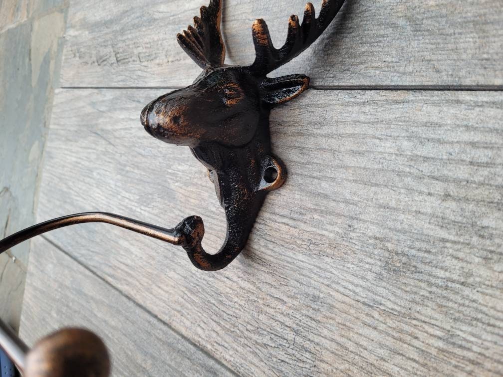 Moose Bathroom Toilet Paper Holder, Pick Your Color, TP Holder, Nature Towel rack, Wall Hook. Ranch cabin Rustic Bath fixture Antlers