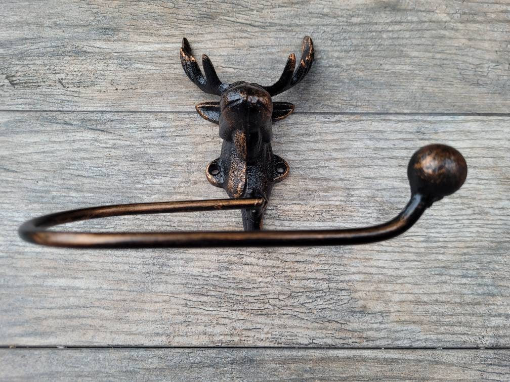 Moose Bathroom Toilet Paper Holder, Pick Your Color, TP Holder, Nature Towel rack, Wall Hook. Ranch cabin Rustic Bath fixture Antlers