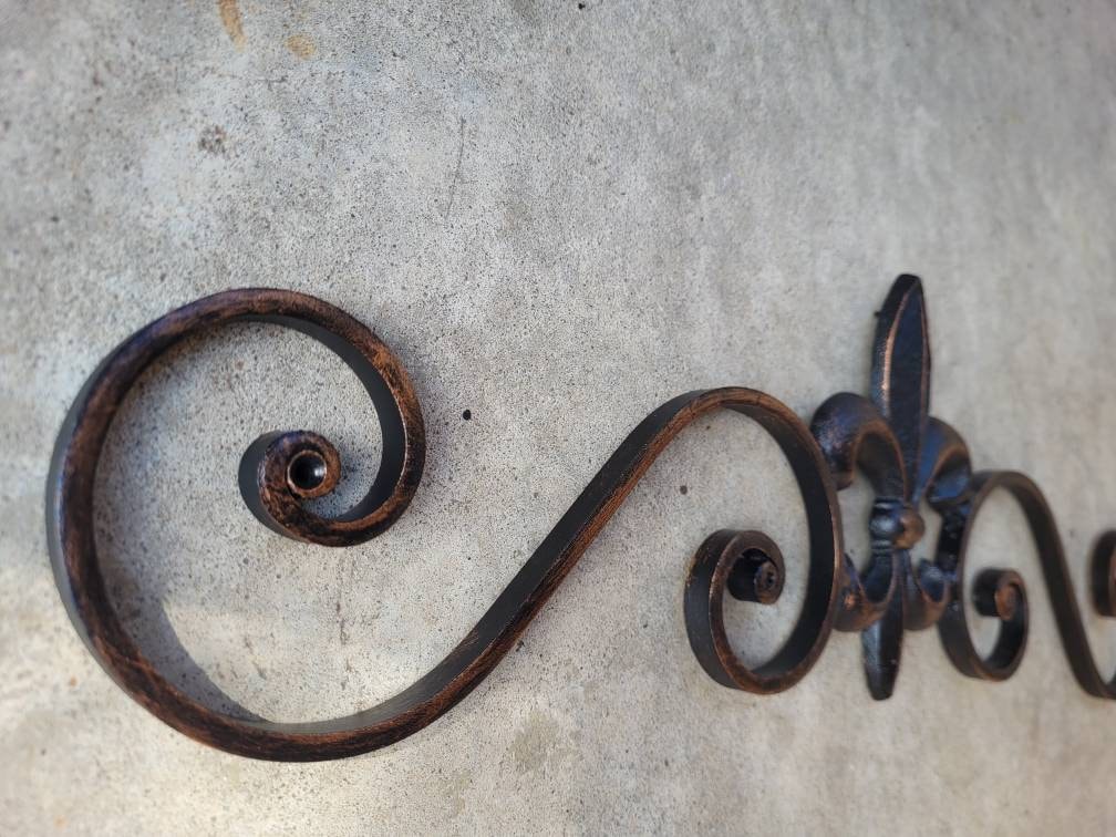 Cast Iron Fleur de Lis Topper Pediment Metal Art. French New Orleans Decor, Scroll over door decor. PICK YOUR COLOR. Medieval Elegant