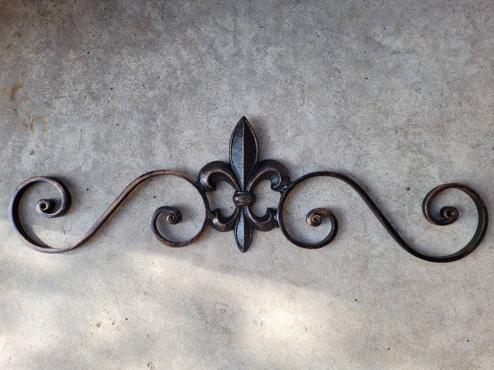 Cast Iron Fleur de Lis Topper Pediment Metal Art. French New Orleans Decor, Scroll over door decor. PICK YOUR COLOR. Medieval Elegant