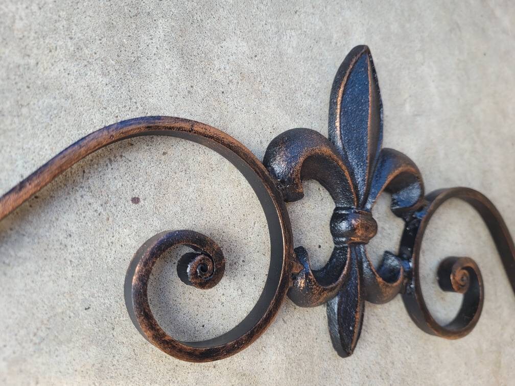 Cast Iron Fleur de Lis Topper Pediment Metal Art. French New Orleans Decor, Scroll over door decor. PICK YOUR COLOR. Medieval Elegant