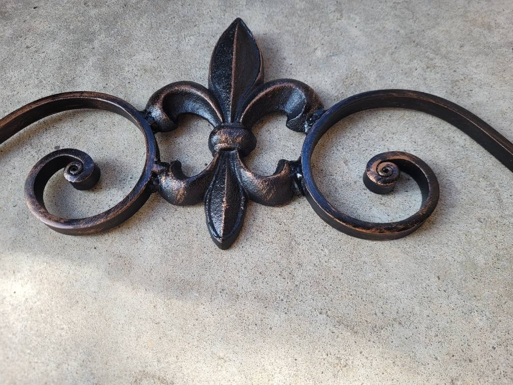 Cast Iron Fleur de Lis Topper Pediment Metal Art. French New Orleans Decor, Scroll over door decor. PICK YOUR COLOR. Medieval Elegant