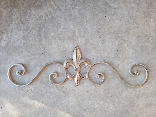 Cast Iron Fleur de Lis Topper Pediment Metal Art. PICK YOUR COLOR. French New Orleans Decor, Scroll over door decor. Tuscan Old world wall