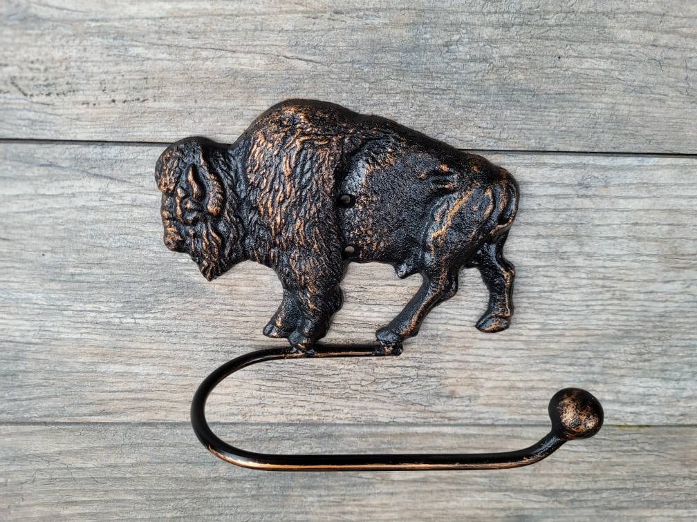 Bison Buffalo Bathroom Toilet Paper Holder, TP Holder, Toilet Tissue Holder, Nature, Towel rack, Wall Hook. Ranch cabin, Rustic Bath fixture