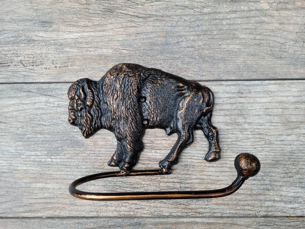 Bison Buffalo Bathroom Toilet Paper Holder, TP Holder, Toilet Tissue Holder, Nature, Towel rack, Wall Hook. Ranch cabin, Rustic Bath fixture