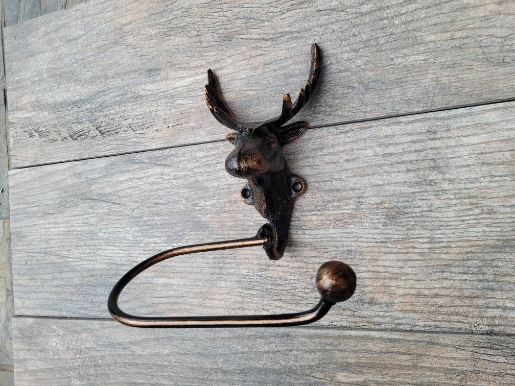 Moose Bathroom Toilet Paper Holder, Pick Your Color, TP Holder, Nature Towel rack, Wall Hook. Ranch cabin Rustic Bath fixture Antlers