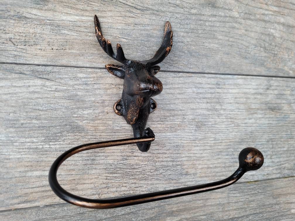 Moose Bathroom Toilet Paper Holder, Pick Your Color, TP Holder, Nature Towel rack, Wall Hook. Ranch cabin Rustic Bath fixture Antlers