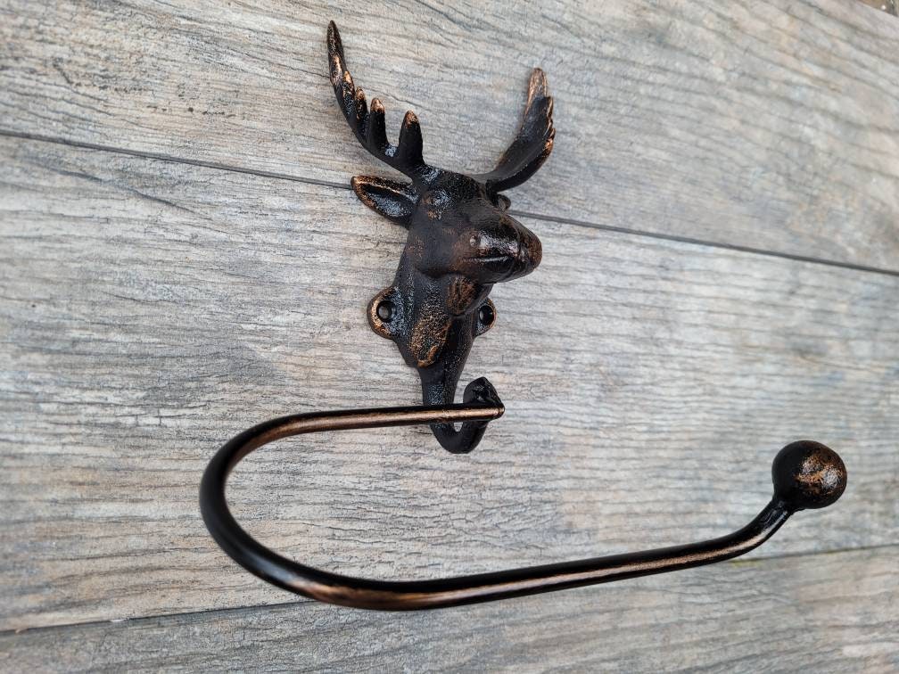 Moose Bathroom Toilet Paper Holder, Pick Your Color, TP Holder, Nature Towel rack, Wall Hook. Ranch cabin Rustic Bath fixture Antlers