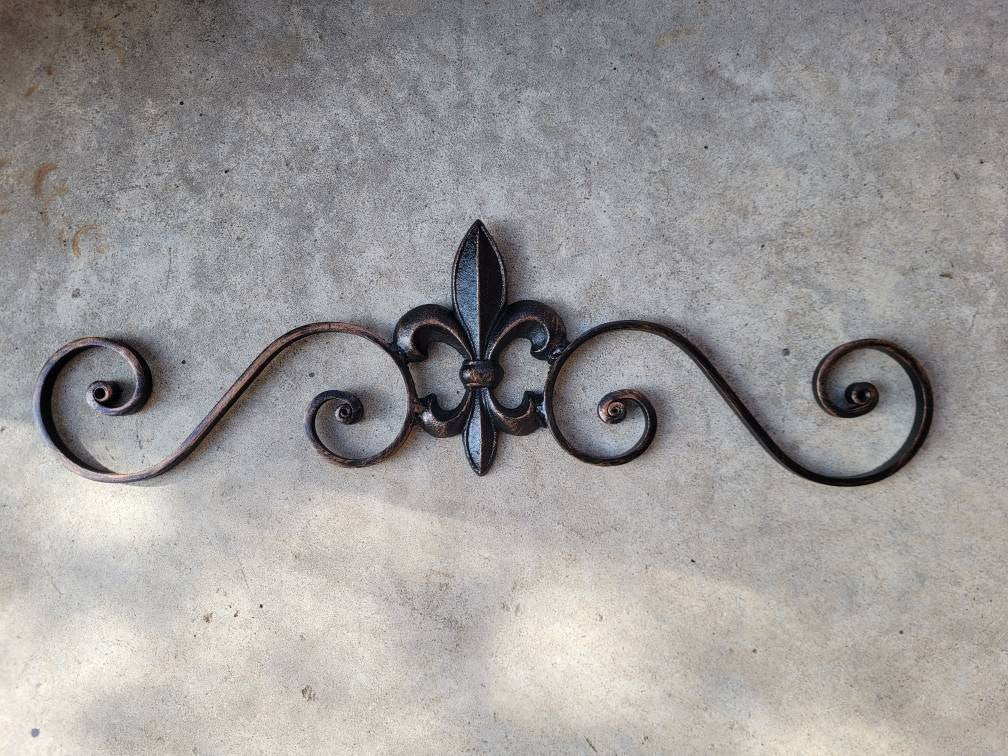 Cast Iron Fleur de Lis Topper Pediment Metal Art. French New Orleans Decor, Scroll over door decor. PICK YOUR COLOR. Medieval Elegant