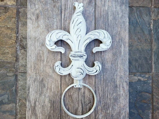 Fleur De Lis Towel Ring, PICK YOUR COLOR, Shabby Chic Bathroom Decor, 6 inch Towel Ring, Bath Decor, Bathroom Fixture, Ornate Bathroom,