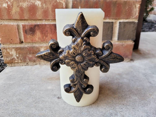 Cross Candle Pin | PICK YOUR COLOR | Old World | Tuscan | Medieval | Candle Pin | Fleur de Lis | FleurDeLisJunkie | Pillar Candle | Gift