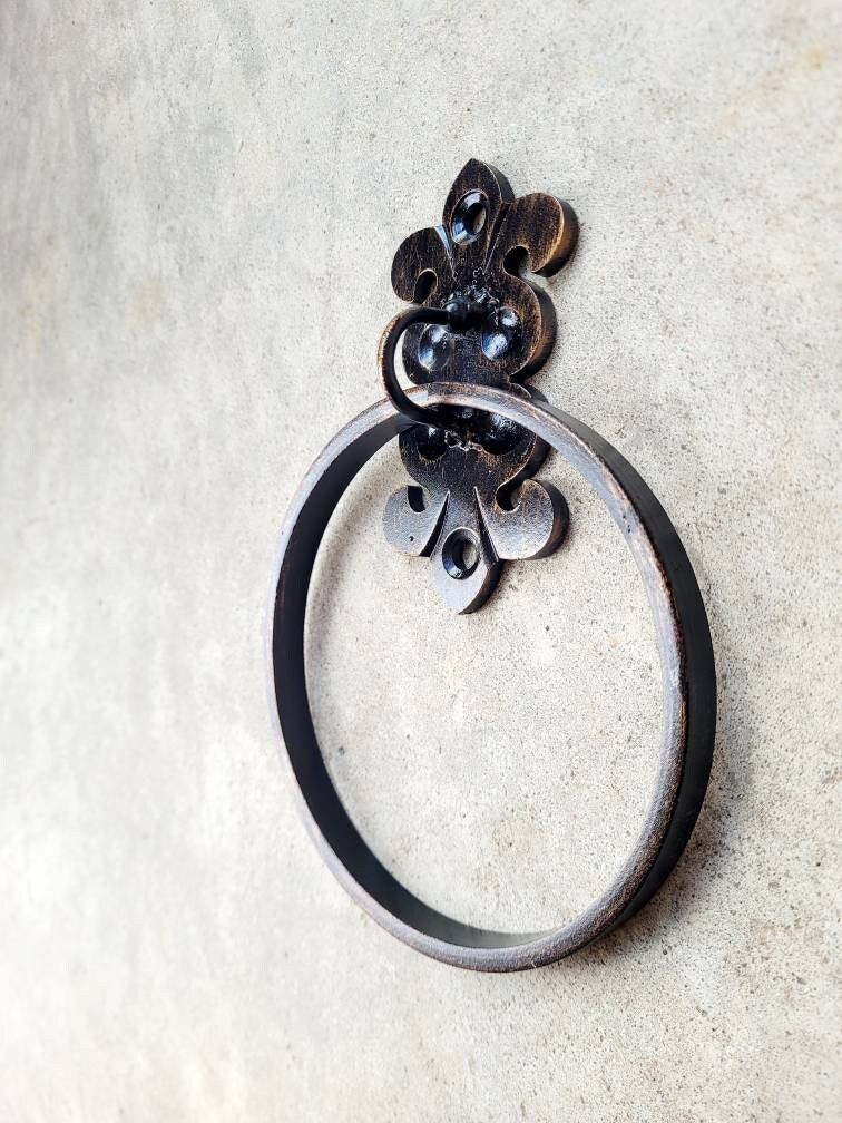 Iron Towel Ring | Towel Holder | Wall Towel Rack | Metal Bathroom Fixture | Bath Hardware | Hand Towel Ring | Towel Hanger | Fleur De Lis