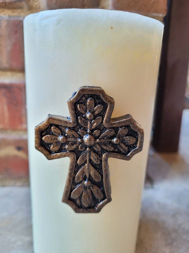 Set of 2 Cross Candle Pins | PICK Your COLOR | TWO Candle Pins | Christian | Crosses for Candles | Pillar Candle pins | FleurDeLisJunkie