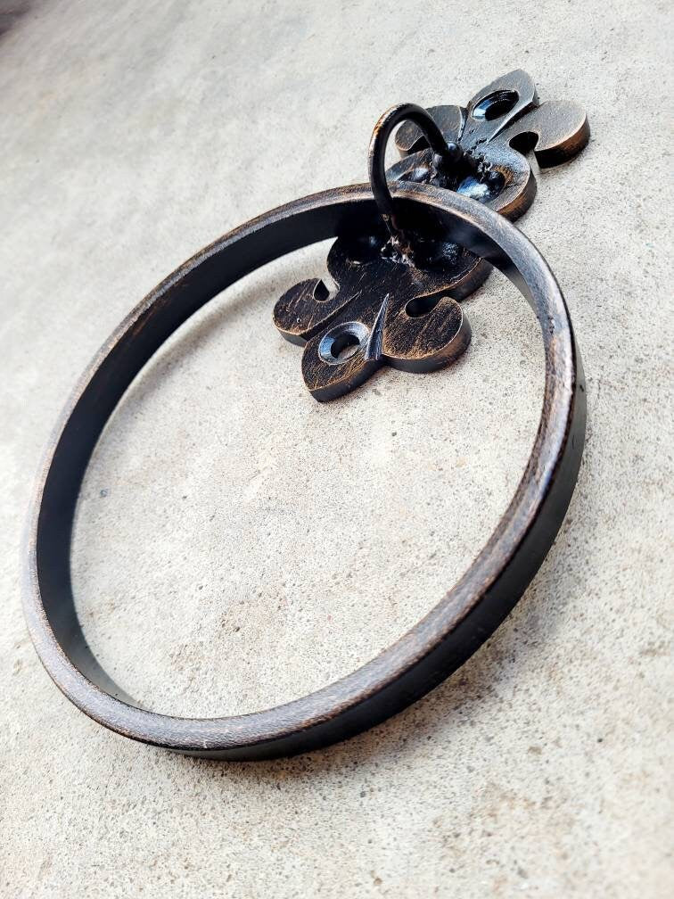 Iron Towel Ring | Towel Holder | Wall Towel Rack | Metal Bathroom Fixture | Bath Hardware | Hand Towel Ring | Towel Hanger | Fleur De Lis