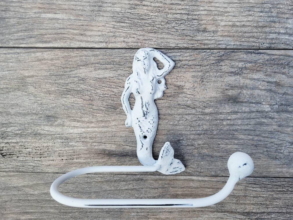 Mermaid Toilet Paper Holder, TP Holder, Toilet Tissue Holder, Wall Hook, Beach Cottage, Lake house bathroom decor, Bath fixture, shabby chic