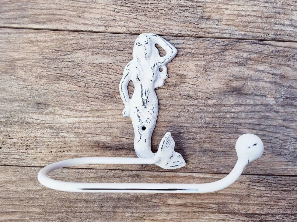 Mermaid Toilet Paper Holder, TP Holder, Toilet Tissue Holder, Wall Hook, Beach Cottage, Lake house bathroom decor, Bath fixture, shabby chic
