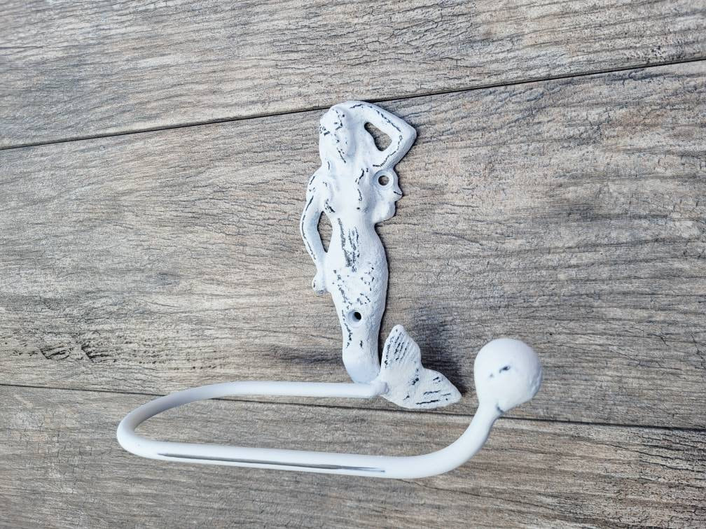 Mermaid Toilet Paper Holder, TP Holder, Toilet Tissue Holder, Wall Hook, Beach Cottage, Lake house bathroom decor, Bath fixture, shabby chic