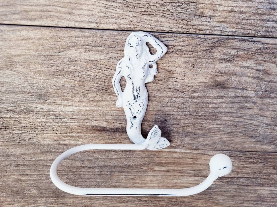Mermaid Toilet Paper Holder, TP Holder, Toilet Tissue Holder, Wall Hook, Beach Cottage, Lake house bathroom decor, Bath fixture, shabby chic